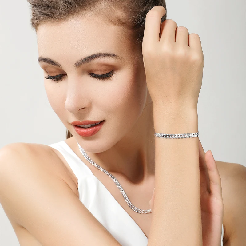 Цена 6 мм полный Боком ожерелье браслет наборы 925 Серебряные Ювелирные наборы для женщин и мужчин высокое качество