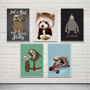 

Canvas Paintings Minimalist Wall Art Cartoon Home Decor Sloth Modular Pictures Modern Adorable Animal Printed Poster For Bedroom