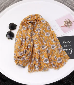 

2020 yellow winter scarf women autumn long yellow print Scarf Pashmina Stole Bufandas Muslim Hijab Sjaal echarpe hiver femme