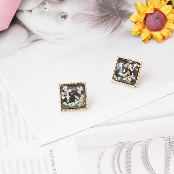 

Korean New Trendy Simple Style Vintage Square Gold Color Shaped Stud Earrings For Female Daily Accessories