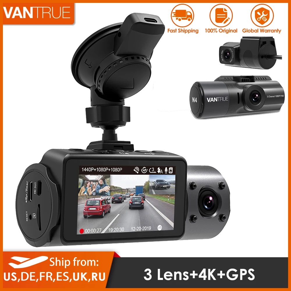 Hot Sale Products! Vantrue N4 Dash Cam 3 Lens 4K UHD Car Video Recorder DVR Dashcam Rear Camera with GPS WDR Night Vision G-Sensor Motion Detection