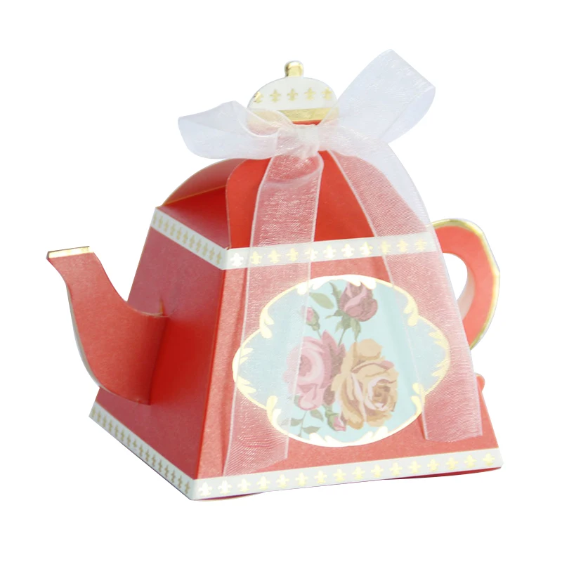 10 шт., креативная коробка для конфет, винтажный чайный горшок, подарочные коробки для свадебного чая, вечерние подарочные пакеты, Кондитерская коробка для шоколада - Цвет: Red Teapot