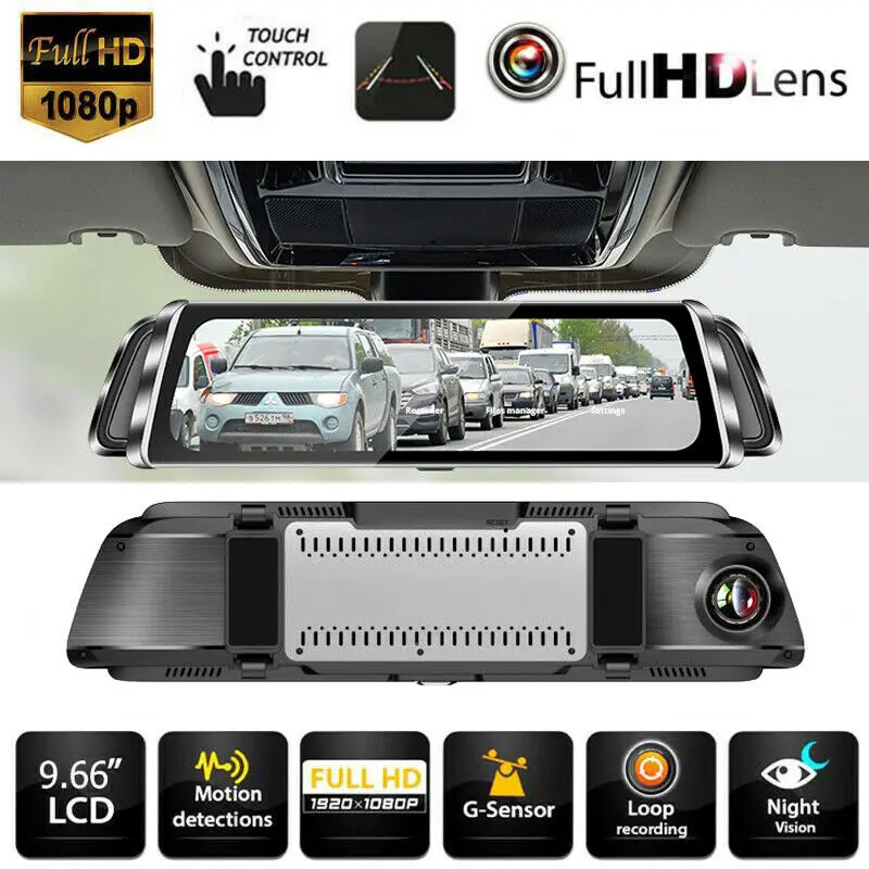 

10'' Dual Lens FHD 1080P Car Dash Cam DVR Recorder Touch Screen Mirror Reversing Camera Night Vision Car Driving Recorder