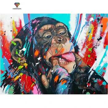 

XUEQIXIAOZU Full Round Color monkey Diamond embroidery Diamond drawing 5D DIY Diamond setting Mosaic painting gift 2020 New