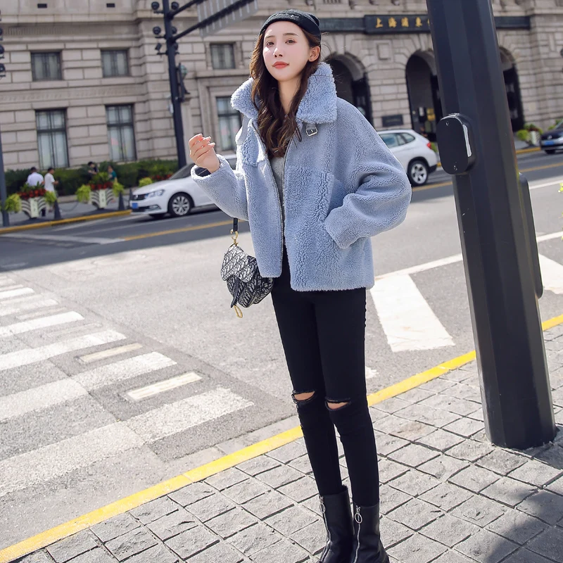 

PTSLAN Women's Genuine Wool Suede Coat Real Fur Coat Jacket
