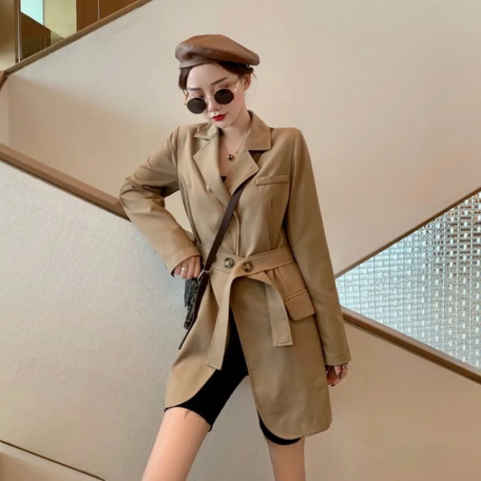 

Suit Female Autumn 2019 New Style Retro Hong Kong Flavor Loose-Fit Slimming Mid-length Blazer French Small Coat