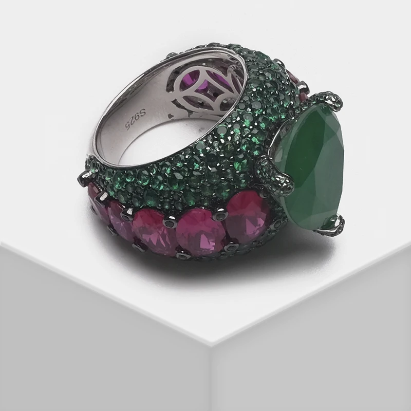 Местное фокусное модное 925 Серебряное зеленое кольцо в форме капли воды