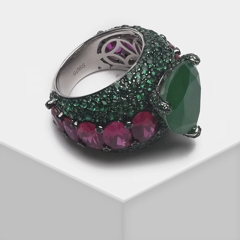 

Local focal Fashion 925 Silver Water drop green full drill design ring