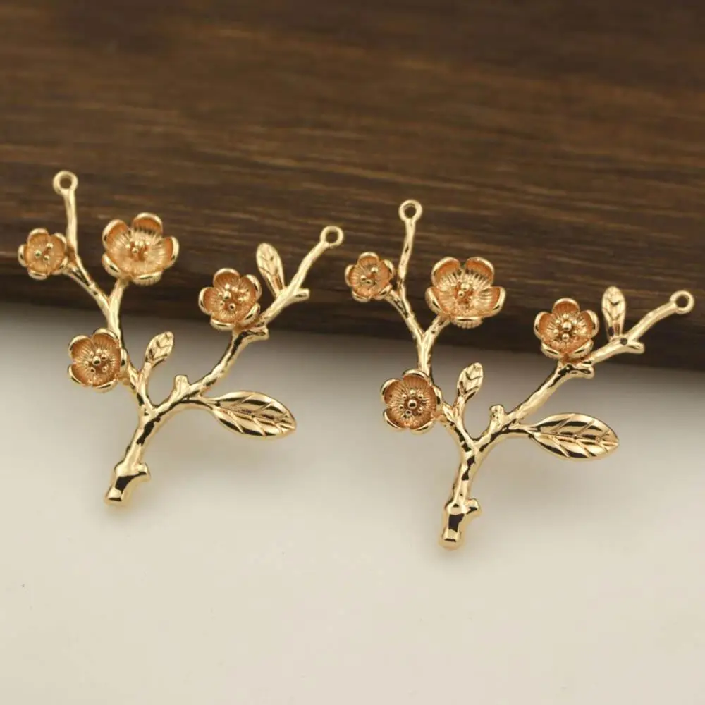 

20pcs Plum Flower Leaf Branch Pendant Charms Quality Brass Metal Gold Silver Color DIY Bride Wedding Hair Jewelry Accessories