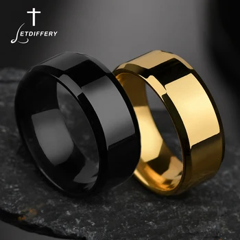 

Letdiffery 8mm Simple Men Ring Smooth Stainless Steel Black Charms Rings Dropshipping