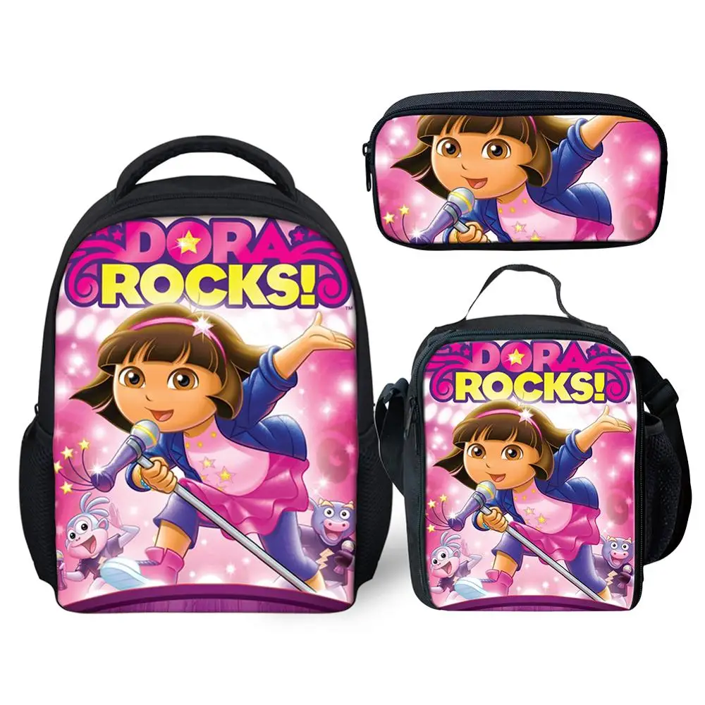 

Little Girls School Bag 3PCS/Set Baby Kid Cartoon Dora Explorers School Backpack Bagpack Children Mini 12 inch Bookbag Food Bag