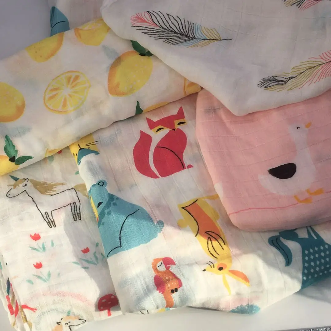 Baby Muslin Swaddle Blankets 70%bamboo + 30%cotton Baby Blanket Newborn Bath Towel Muslin Diaper 6