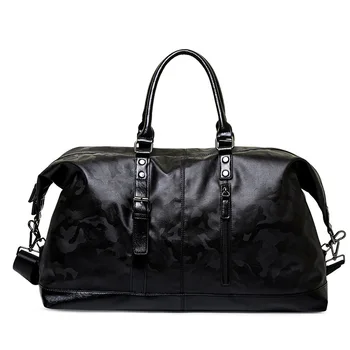 

Fashion Simple Portable Men Travel Bag PU Leather Travelling Bags Multifunction Waterproof Wear-resistant Black Luggage Storage