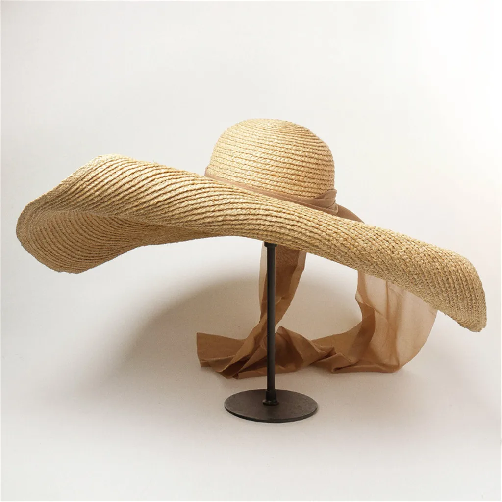 Женские пляжные женские шляпы от солнца Sunhat флоппи Мода Большой Анти-УФ Солнцезащитная шляпа складная Соломенная шляпка крышка Viceras Para Mujer