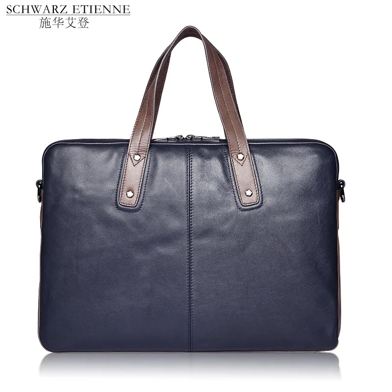 Мужская сумка из натуральной кожи, сумки для ноутбука 14 и 15 дюймов, мужской деловой портфель, сумка для компьютера, мужская сумка, Bolso Hombre Maletas - Цвет: blue