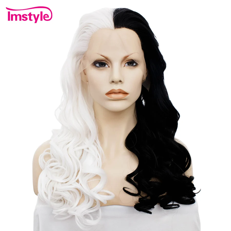 

Imstyle Wavy Synthetic half white and half black 24 inches Lace front wig