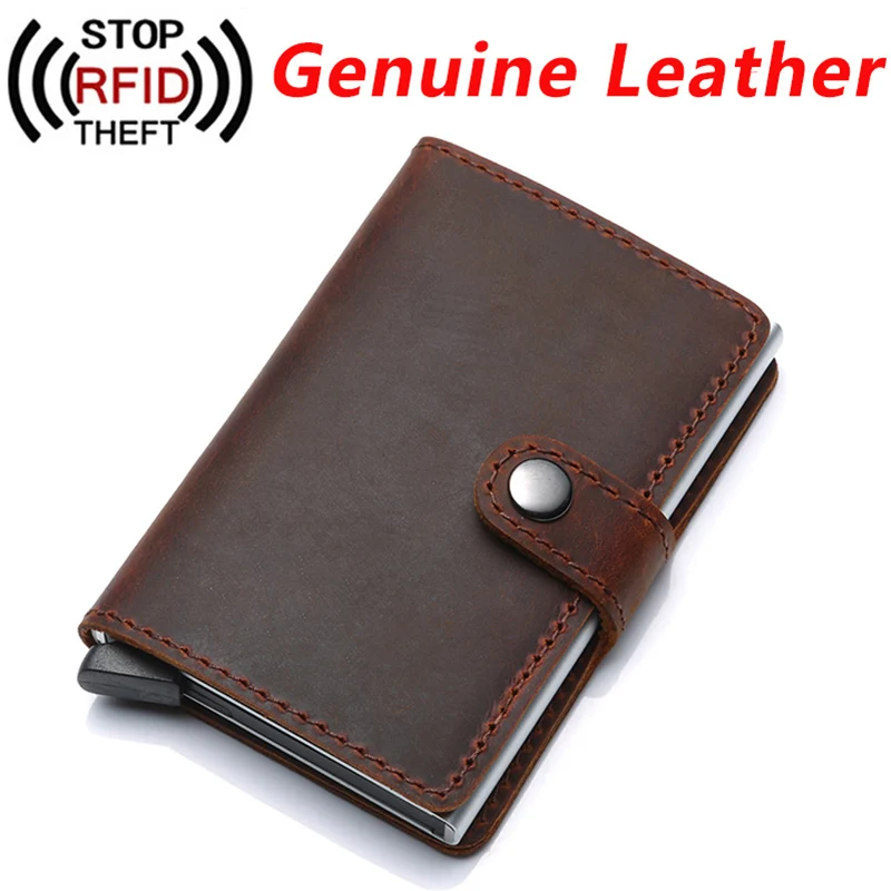 

Genuine Leather Men Credit Card Holder RFID Blocking Men Wallet ID Card Holder Bank Business Wallets Purse for Women Cards Hasp