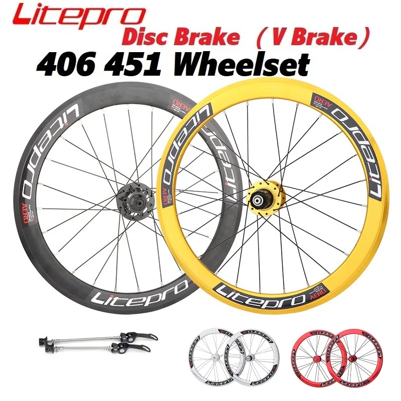 

Litepro S42 406 451 Folding Bike Disc Brake Wheel Set Double Wall Rims 100mm 135mm 2-4 Bearing Hub 8-9-10-11 Speed Wheelset