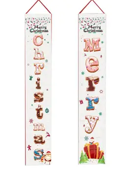 

Welcome Christmas Banners Hanging Flags Couplet Front Door Porch Banners Sign Home Wall Outdoor Holiday Party Decor Gate Flag