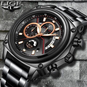 

LIGE Fashion Men's Watches Waterproof Stainless Steel Quartz Watch Male Chronograph Military Clock Wrist watch Relogio Masculino