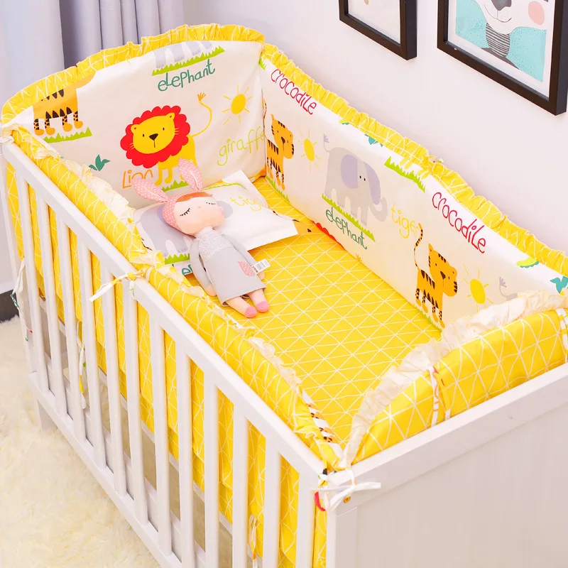 Бортики в кроватку Детские набор постельных принадлежностей детские мягкие бортики для кровати Nursy Cot плоский лист гол - Цвет: Цвет: желтый
