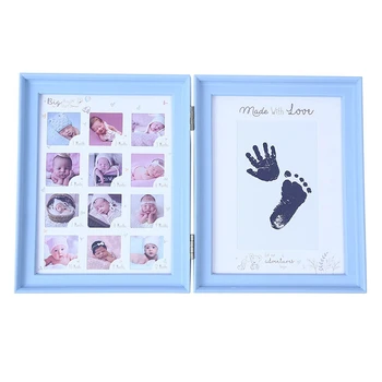 

My First Year Baby Gift Kids Birthday Gift Home Family Decoration Ornaments 12 Months Picture Photo Frame with Craft Ink Pad Blu