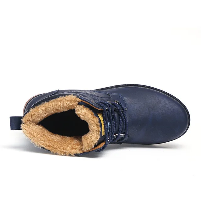 Blue Boots fur Мужская Супер теплая Высококачественная зимняя кожаная обувь нескользящие ботинки для отдыха мужские Шнурованные кроссовки в стиле ретро повседневная обувь Большие размеры 39-46 - Цвет: Blue Boots fur