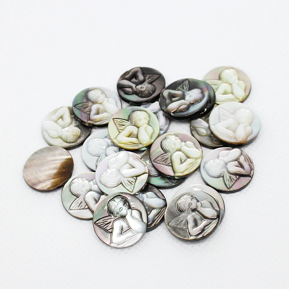 2019 новый черный Кабошон из раковины с ангелом Резной Круглый бусины продается за