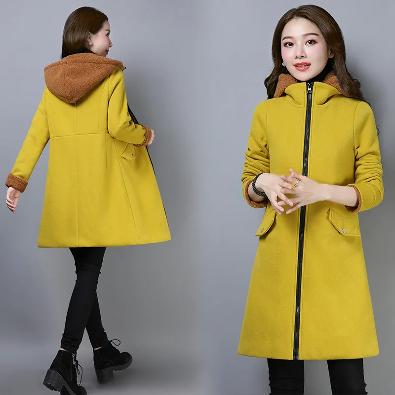 

Brushed And Thick Fake Two-Piece Hoodie Coat Women's 2018 Autumn And Winter New Style Hooded Mid-length Large Size Casual Cotton