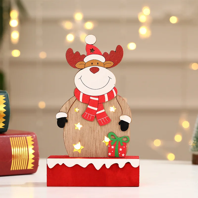 Рождественские игрушки, деревянные светящиеся Санта-Клаус, снеговик, лось, электронная игрушка, креативные светящиеся рождественские вечерние украшения для дома, детский подарок - Цвет: Elk S