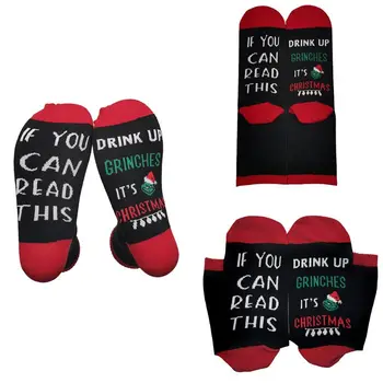 

Unisex Winter Drink Up Grinches Crew Socks Christmas Funny Letters If You Can Read This Printed Novelty Holiday Hosiery