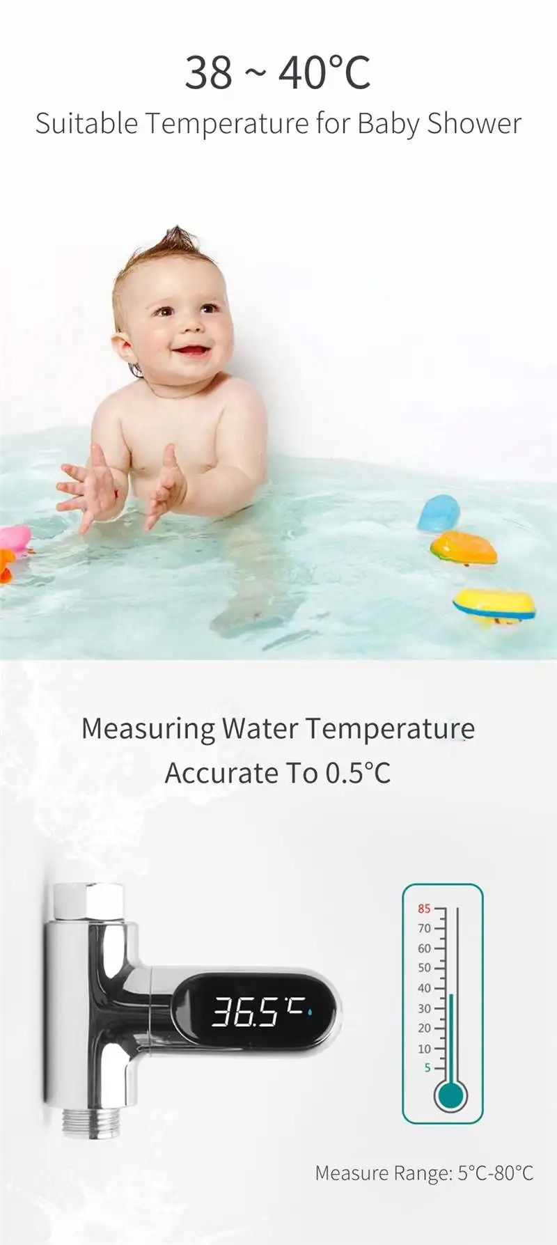 Xiaowei V2 термометр для душа светодиодный по Цельсию по Фаренгейту времени дисплей потока самогенерирующийся измеритель температуры воды