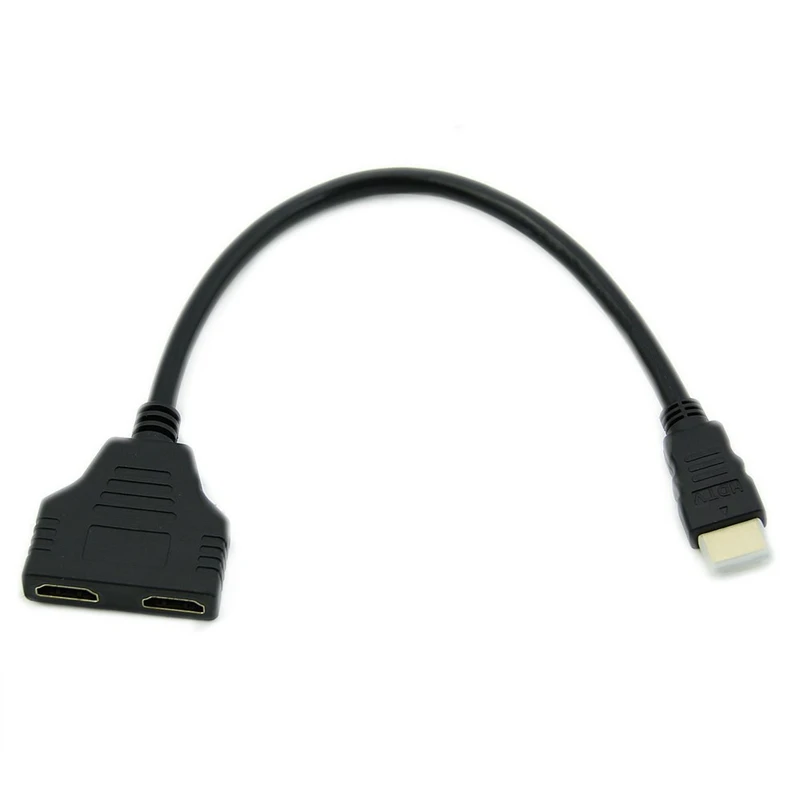Черный HDMI штекер к 2 разъем 1 в Выход разветвитель Кабельный адаптер