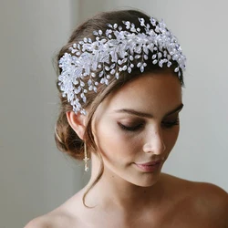 100% Handmade Fashion Bridal Tiaras And Crowns Rhinestones Headband Women Bride Wedding Hair Accessories Pearl Hair Jewelry