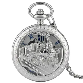 

Unique Silver Steam Train Pattern Case Pocket Watch Delicate Pocket Watches for Male Durable Alloy Rough Chain Pendant Watch