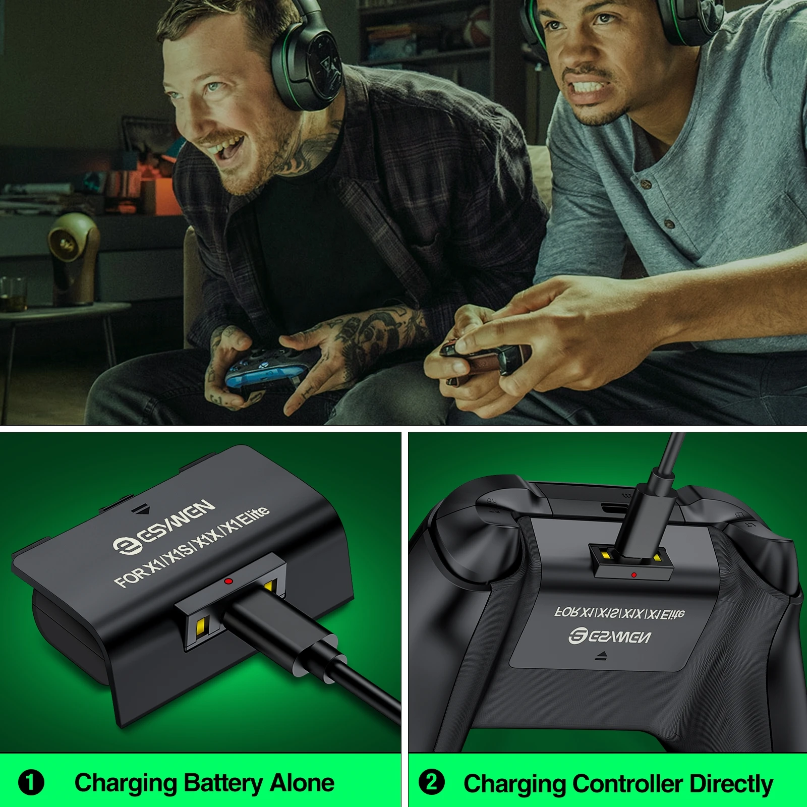 Baterias Recarregáveis para Xbox Series x s Xbox um x s Mais Tampas de Bateria para Xbox um Kit Carregador com Cabo Usb 2x1200mah - Image 6