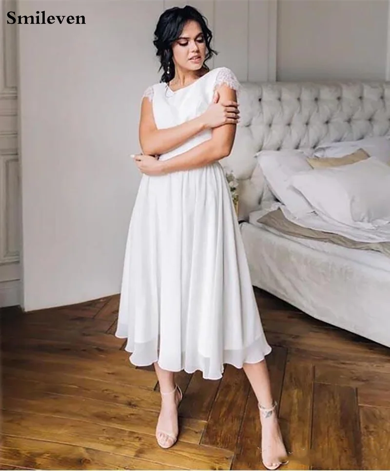 Smileven Короткое свадебное платье Robe De Mariee шифоновое сексуальное свадебное платье Бохо кружевное свадебное платье