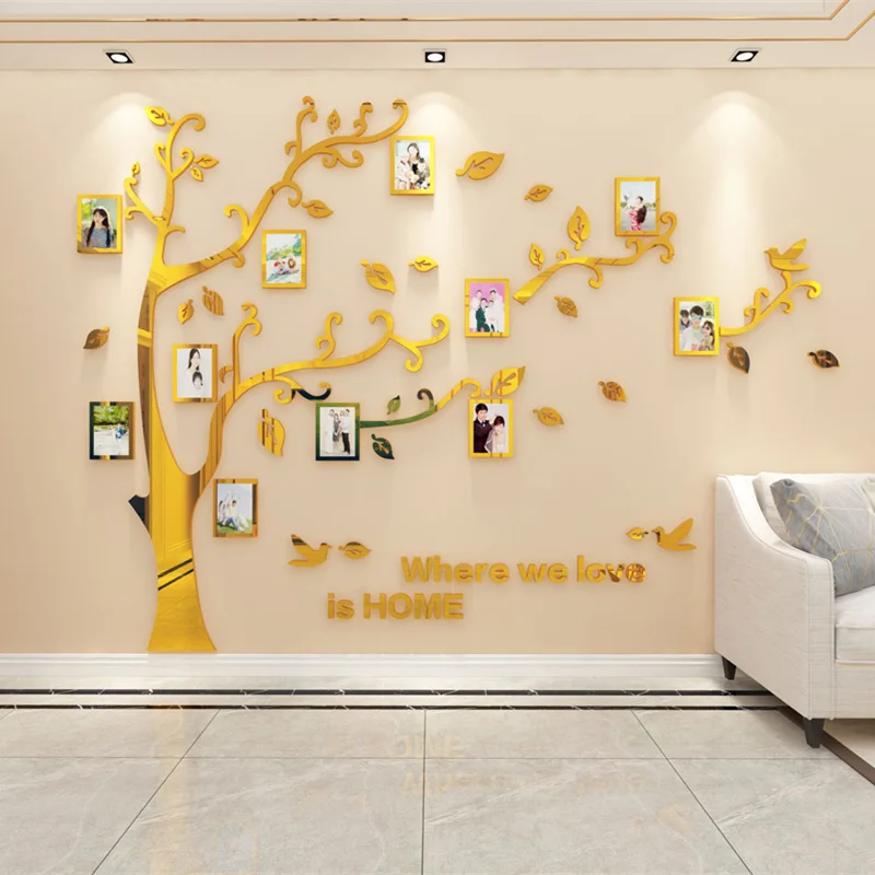 

Acrylic 3D Mirror Wall Stickers Family Photo Frame Wall Decals DIY Art Tree Photo Frame for Sofa TV Background Wall Decor