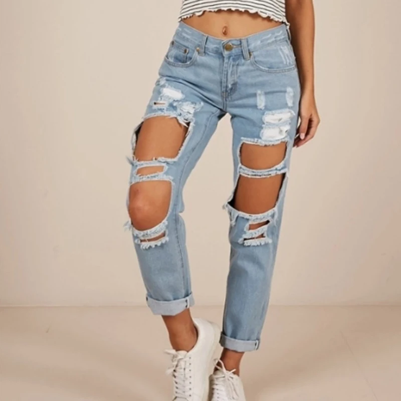 Beggar Knee Big Hole Distressed Ripped 