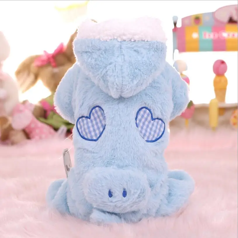 Pig Blue Зимние комбинезоны для собак из флиса с изображением мультипликационной свинки, кролика, одежда с принтом в виде собак Тедди девочки с закрытым XS S M L XL - Цвет: Pig Blue