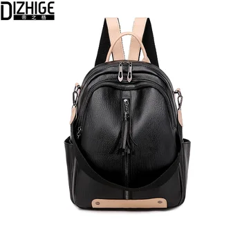 

DIZHIGE Fashion Trend PU Backpack Leather Tassel Women Anti Theft Backpack Multifunction Back School Bag For College Girl Travel