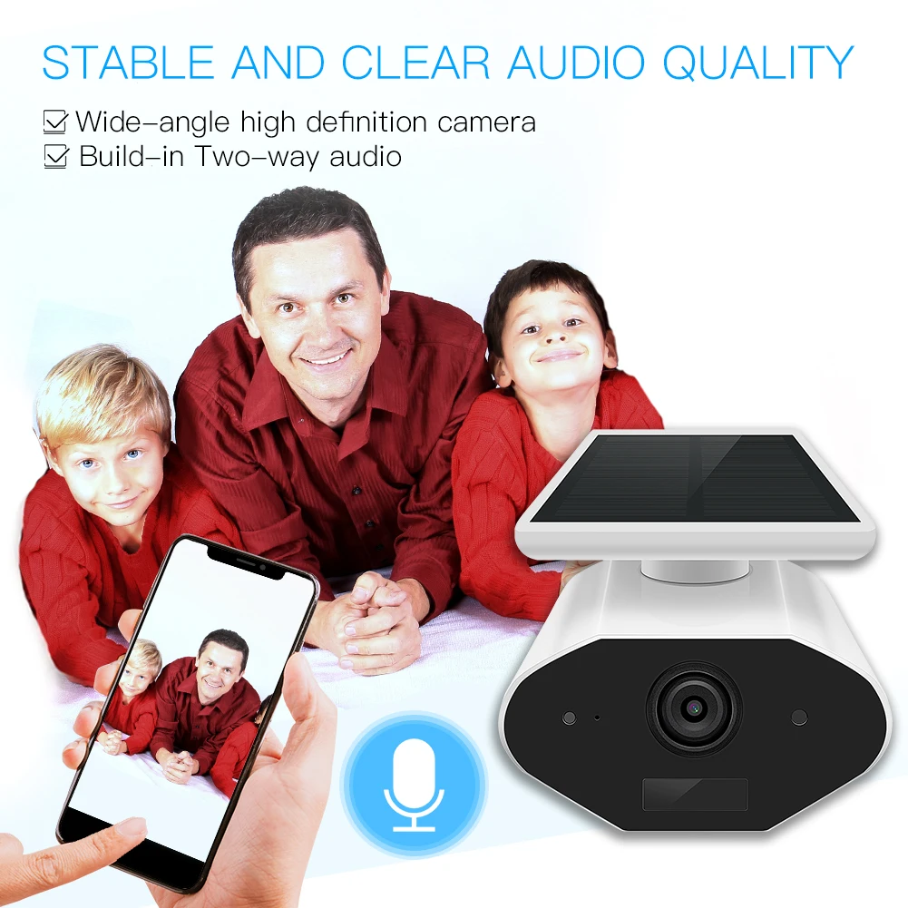 Tuya Smart Camera Outdoor Solar Camera HD 1080P Network Two-way Audio IP65 Wiring Free Work with Google Assistant