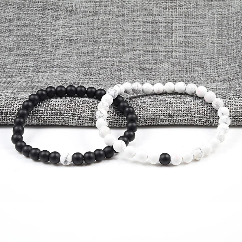 Черный белый натуральный камень йога мужские браслеты с бусинами для женщин Лава матовый браслет пары лучшие друзья горячий подарок Шарм Strand ювелирные изделия