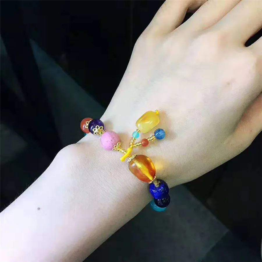 

Genuine Natural Multicoloured Hair Rutilated Quartz Crystal Fashion Lady Bracelets