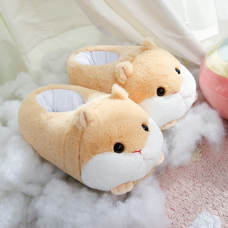 

Women Cute Slippers With Fur Mouse Flock Warm Winter Slippers Women PVC Short Plush House Slippers Woman Antiskid Soft