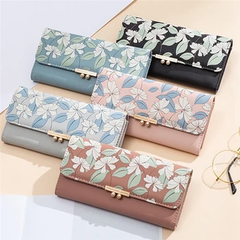 

Women's Cute Purse Medium Printing Fresh Flower Wallet Coin Purse Female Three Fold Clutch Multifunction Female