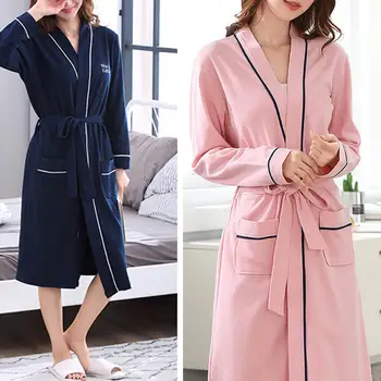 

Women Pink Blue Bath Robe Sleepwear 2020 Autumn Winter Solid Plush Couple Bathrobe Thick Warm Female Robe халаты женские 2020