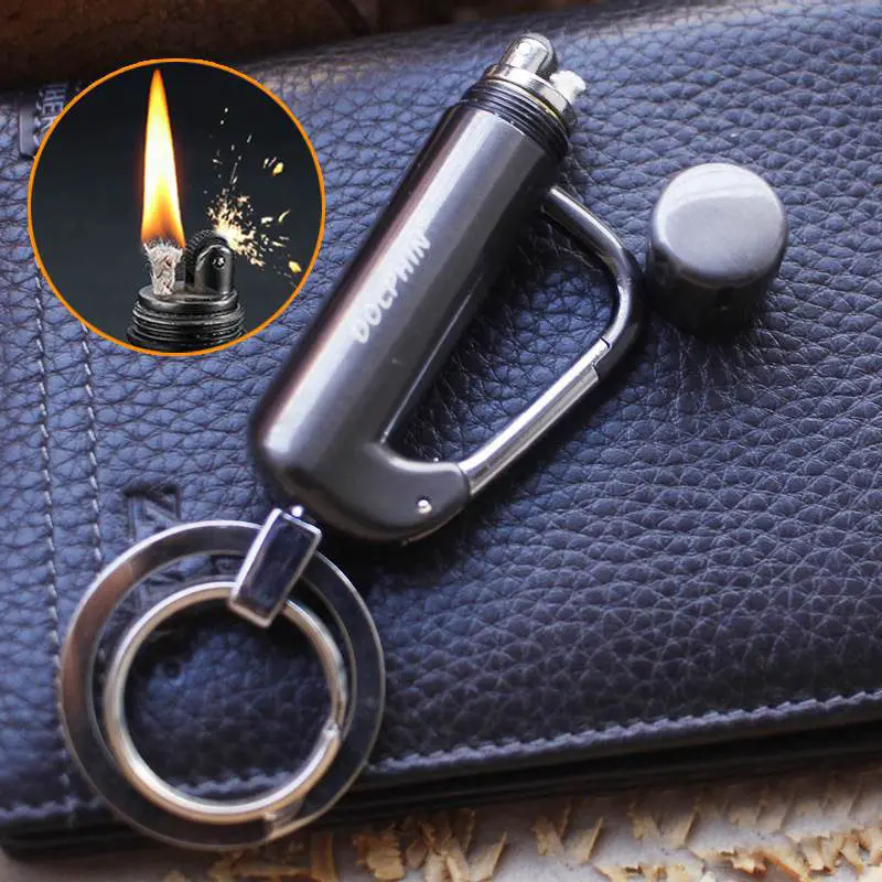 

Creative key Ring Grinding Wheel Metal Lighters Kerosene Lighter Petrol Lighters Portable Keychain Cigarette Lighter