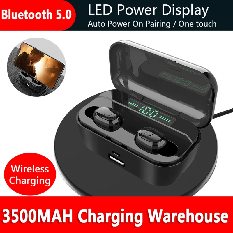 

Wireless Bluetooth earphone Mini In-Ear Headset IPX7 waterproof Bluetooth 5.0 Sports Earbuds with 3500mAh Wireless Charging Box