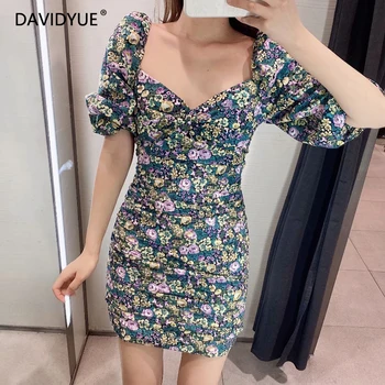 

Summer dress women ruffle party dresses elegant floral mini club dress vintage streetwear vestidos ladies beach dresses 2020